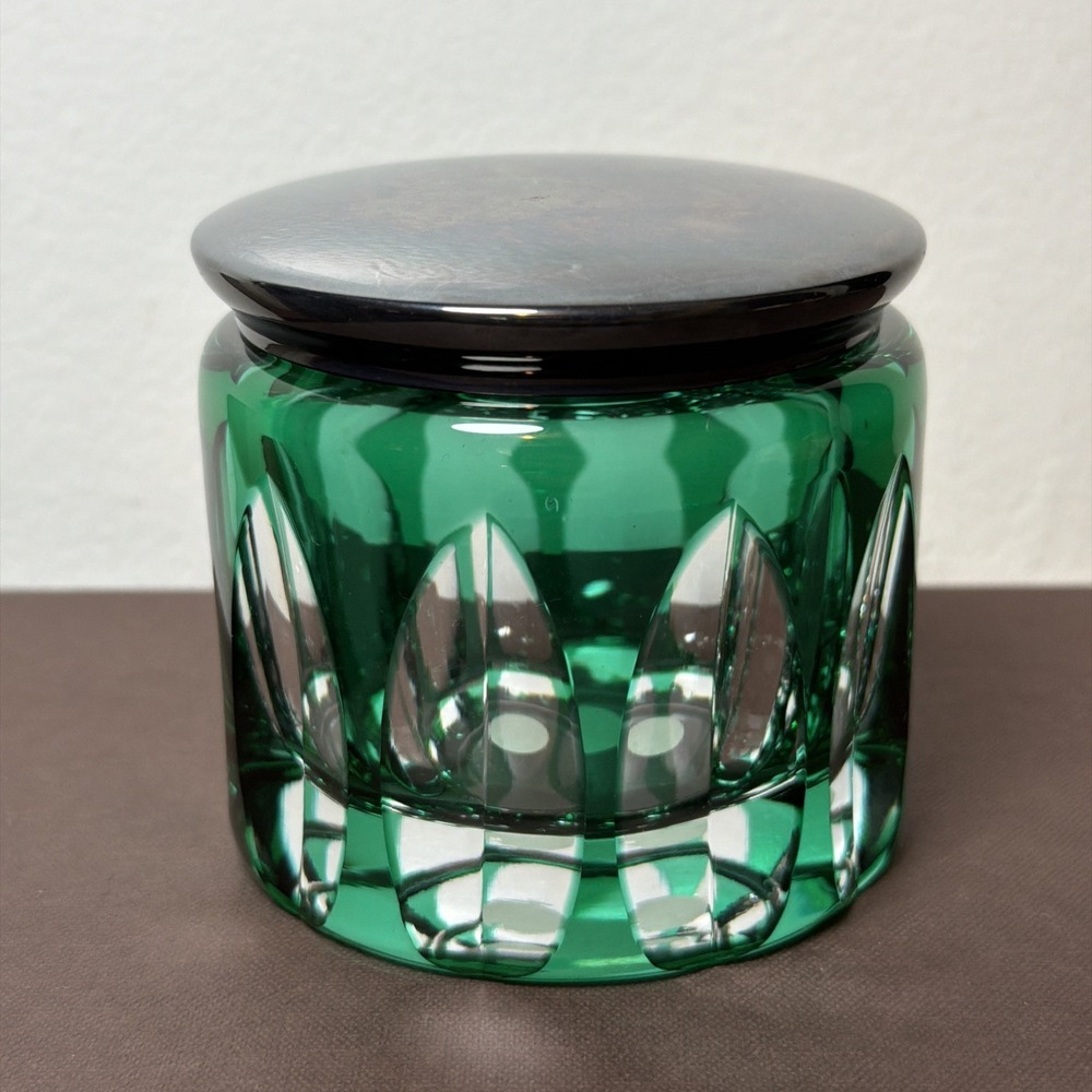 Emerald Green Cut Crystal Faceted Vanity Powder Jar Plata Lappas Argentina
